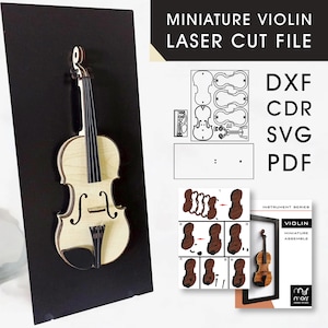 Miniature Violin Art, Small Violin Laser Cut, Wooden Violin Model, Violin WallArt, Violin Digital File, DIY Violin Model, Musical Instrument