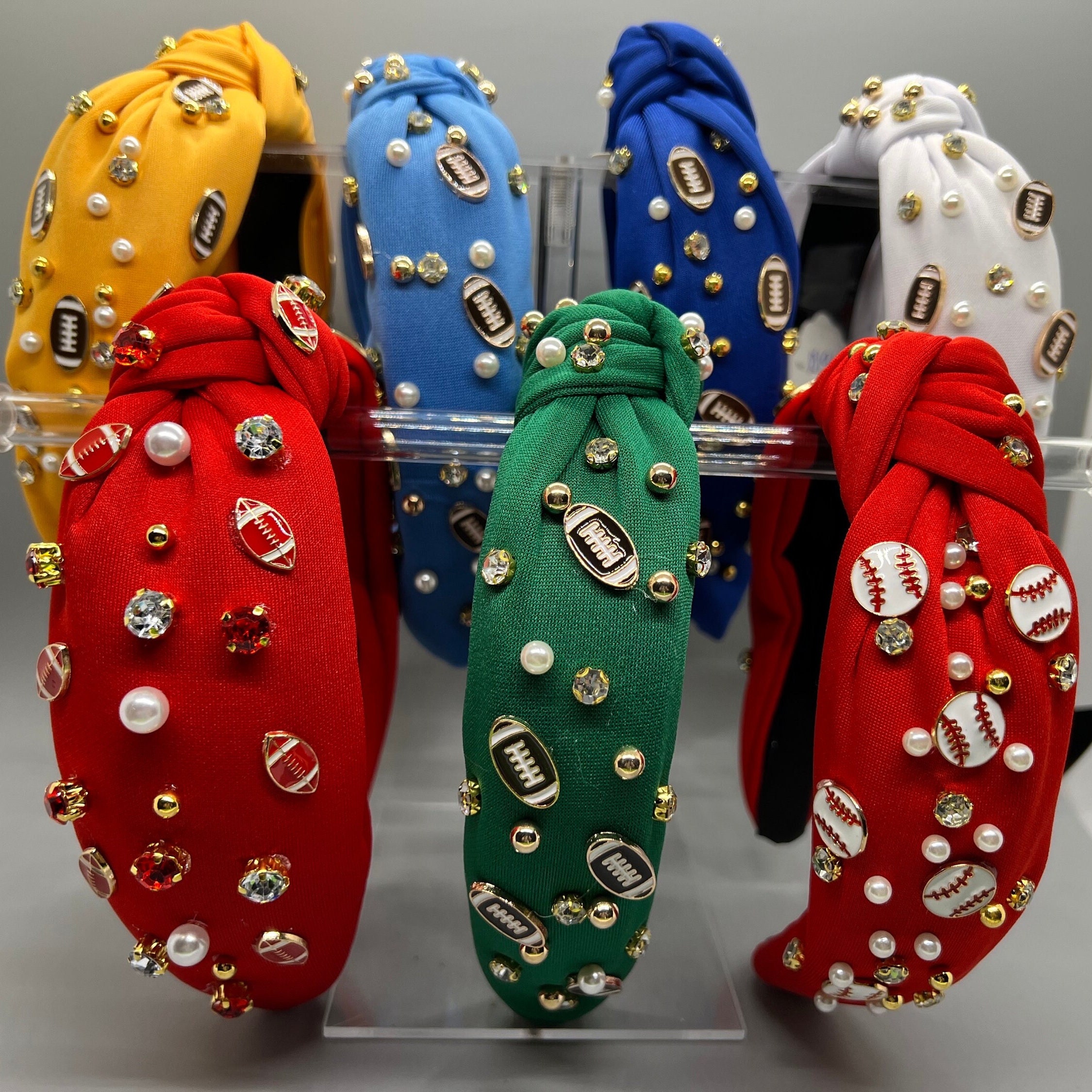 Sports Bling Sparkle, Knotted Headband for Woman, Mom, Grandma on College Gameday Preppy