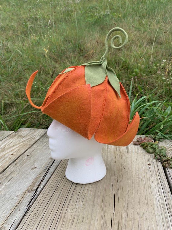Orange and Green Felt Hat with Leaf Design Orange Wool Felted Witch Hat: Handmade Costume Novelty Hat  main image 2