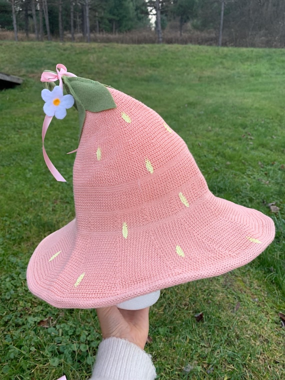 Cappello da strega rosa fragola PRONTO PER LA SPEDIZIONE fiocco da