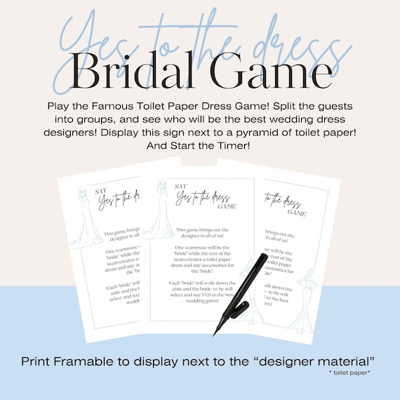 bridal shower tissue dress game Say Yes to the Dress | Toilet Paper Game | Bridal Shower | Printable  Template | Digital Download | Bride to Be | Guests Involved | Wedding