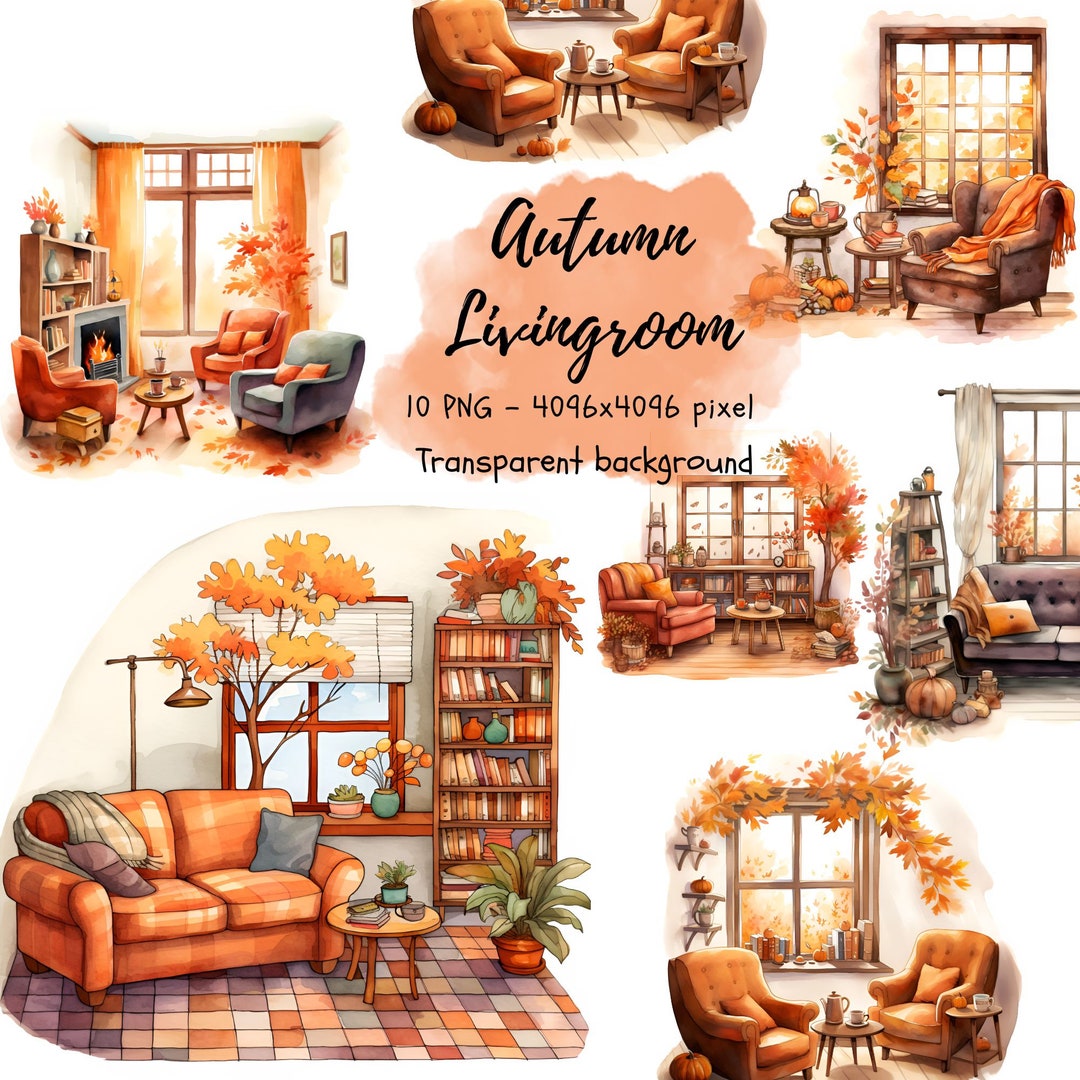 Watercolour Cozy Autumn Clipart Bundle 10 PNG Digital Images - Etsy