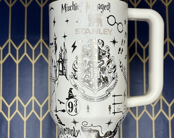 Magical Wizard School Laser Engraved Tumbler | Enchanted Castle & Spell Design | Customizable Travel Mug | Wizarding World Fan Gift