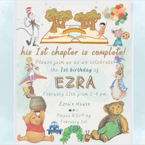 Editable Birthday Invitation Children Book Theme, Digital Template Printable, Animated Video for Online Sharing