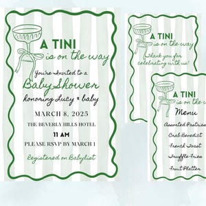 A Tini is on the Way, Baby Shower, Baby Sprinkle Theme Invitation, Menu, Thank You Card, Editable Template - Canva Digital Download
