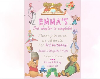 Children's Book Birthday Invitation: Pink Storybook Theme (Digital Template)