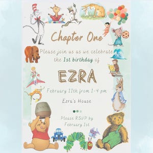 Editable Birthday Invitation Children Book Theme, Digital Template Printable, Online Sharing