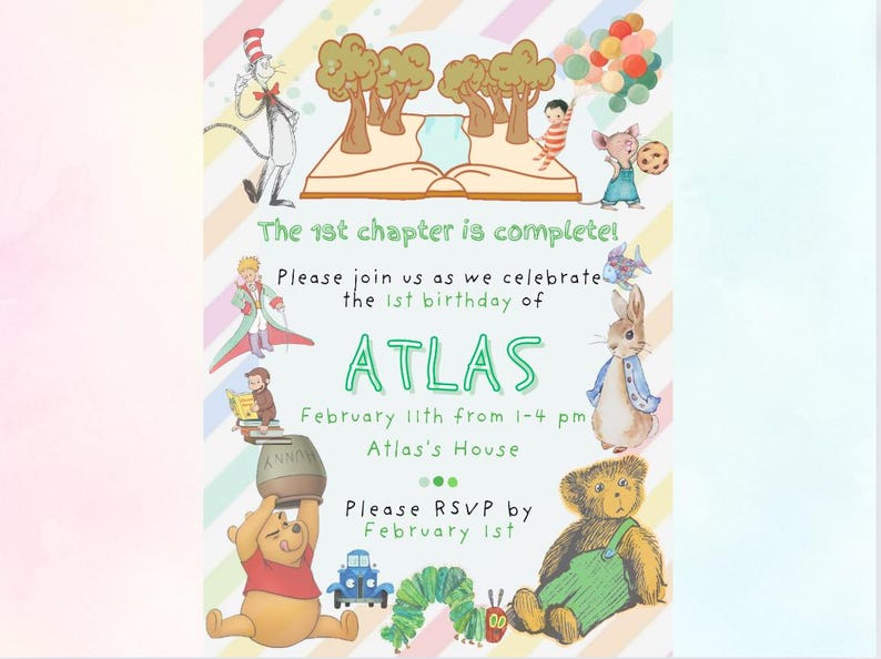 Children's Book Birthday Invitation: Editable Rainbow Template (digital ...
