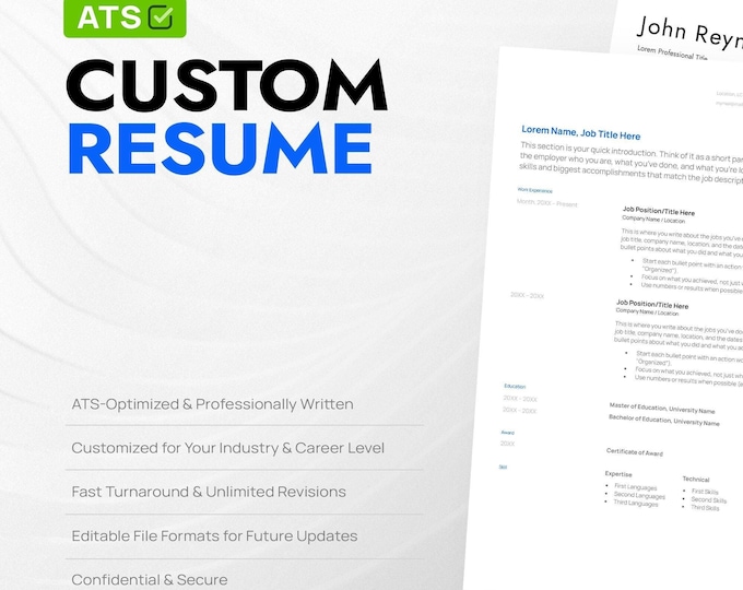 Featured listing image: Custom Resume or CV – Crafted for Your Career Success | Stand Out with a Professional Custom Resume | ATS-Friendly CV