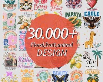 30.000+ Bundle Boho Floral Fruit Animal for T-shirt Designs Pack, Boho Abstract Flowers, boho flower svg, floral png, groovy flower svg