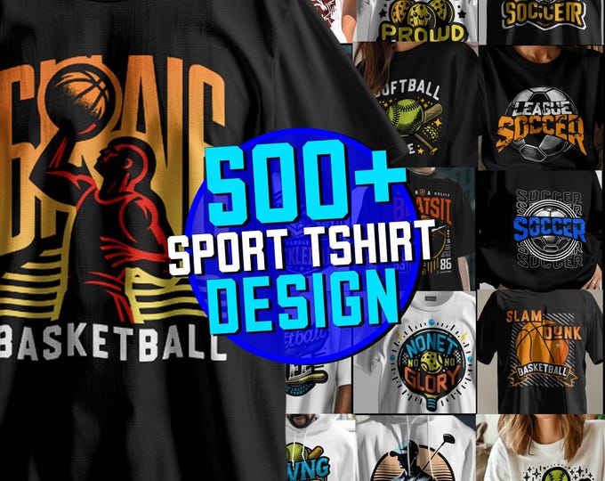 Featured listing image: 500+ Sport Design SVG Bundle, Design Bundle with CLEAR Background, Perfect for Print on Demand, T-Shirt Hoddies sport PNG, Mega Pack Designs