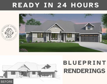 Blueprint Rendering, Exterior House Rendering, Digital Visualization Remodel, Curb Appeal, Architectural Color Design