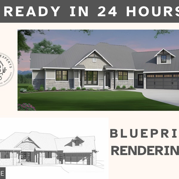 Blueprint Rendering, Exterior House Rendering, Digital Visualization Remodel, Curb Appeal, Architectural Color Design