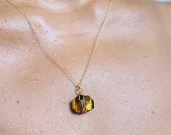 Tiger Eye Necklace, Natural Gemstone Necklace, Crystal Pendant Necklace, Gold Filled Chain Necklace, Tiger Eye Jewelry