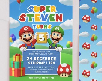 Editable Super Mario Birthday Invitation | Canva Mario Bros Party Invite | Printable Kids Game Template