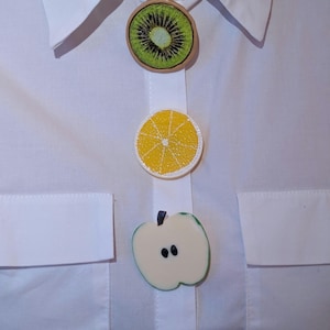 Kiwi, Lemon, and Apple Fruit Button Cover - Kitsch Acrylic Shirt Charm - Original Fashion Accessory - Kawaii Summer Look - Gift for Women
