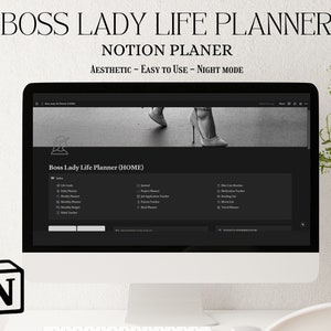 Notion Template, Boss Lady Planner, Dark Mode Planner, Aesthetic Templates, Notion Planner, Digital Planner, All In One Notion Template