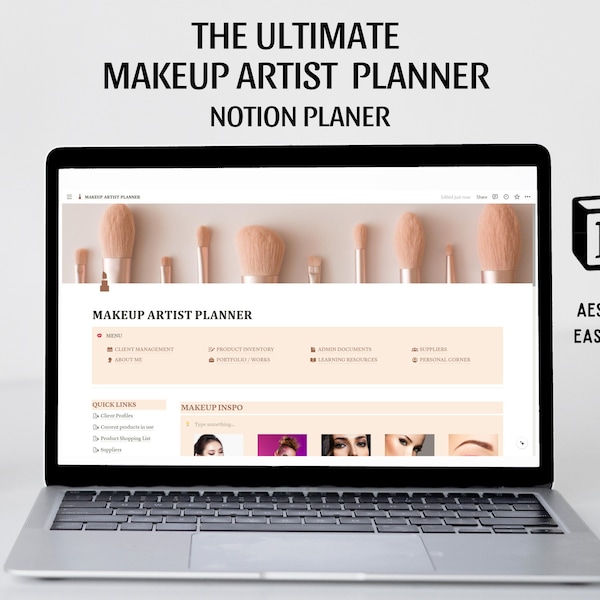 Makeup Artist Notion Template Aesthetic Notion Template Planner for Business Digital Notion Planner Template All In One Notion