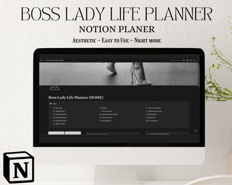 Notion Template, Boss Lady Planner, Dark Mode Planner, Aesthetic Templates, Notion Planner, Digital Planner, All In One Notion Template