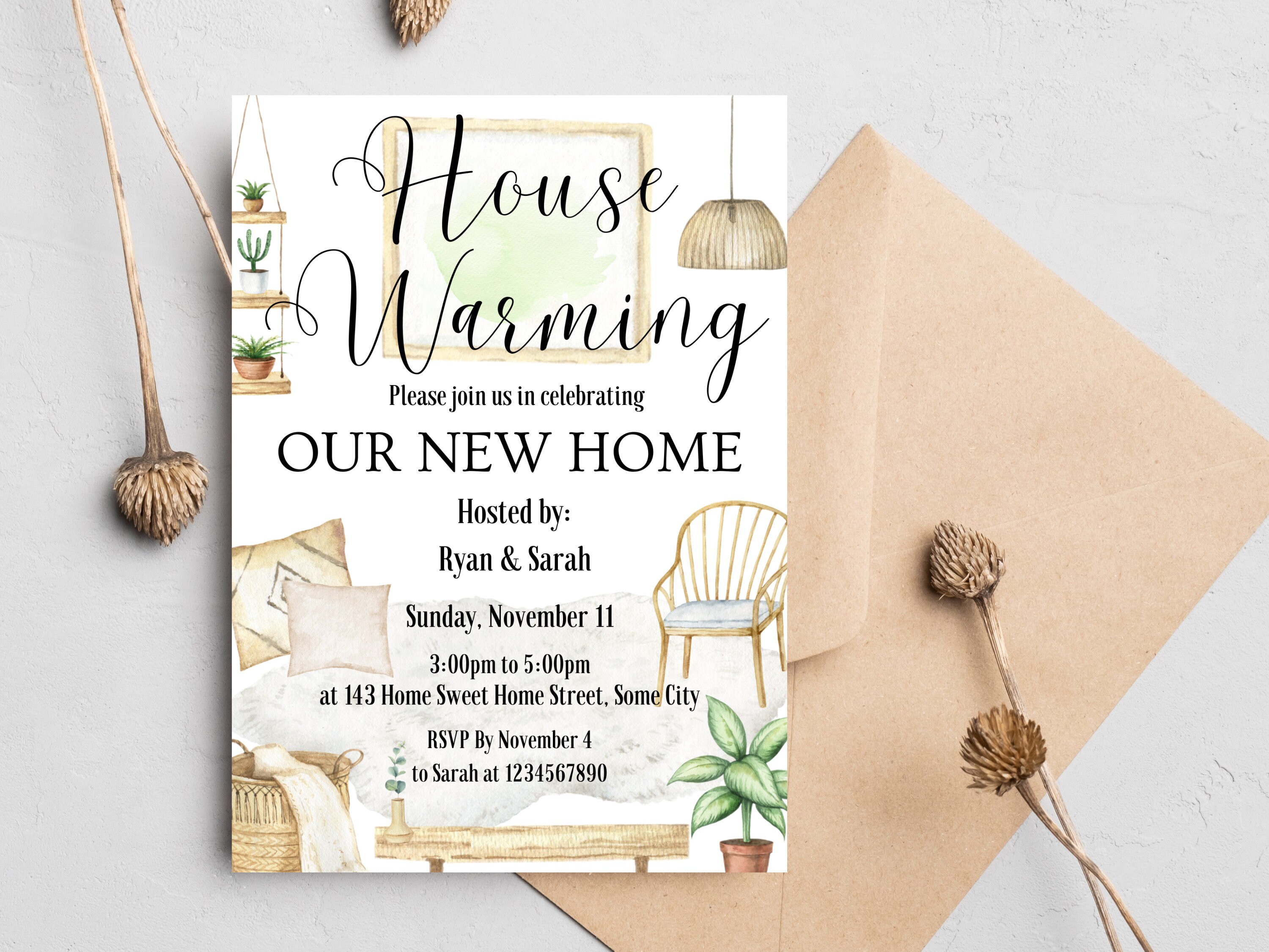 Housewarming, Canva Template, Invitation Template, Minimalist ...