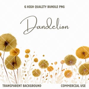 Wildflower Border Clipart PNG Set, Dandelion Print, Floral Watercolor Borders, Digital Download, Commercial Use, Transparent Background