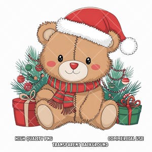 Christmas Teddy Bear Clipart, PNG Holiday Teddy Bear Clipart, Christmas Teddy Bear PNG, Christmas Bear PNG, Bear png, Commercial Use