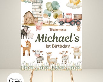 Farm Birthday Welcome Sign Template, Farm Animals Welcome Sign, Farm Birthday, Barnyard, 1st Birthday, Birthday, Welcome Sign, Custom Sign