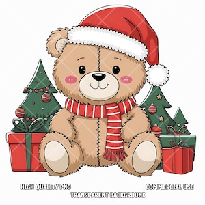 Christmas Teddy Bear clipart, PNG files, xmas bear, baby bear, winter holidays clipart, santa teddy bear, bear illustration, bear png