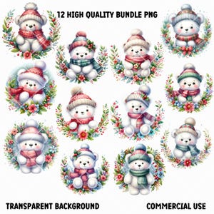 Christmas Polar Bear Clipart bundle, Polar Bear Clip art, Cute Polar Bear clipart, Polar Bear PNG, Digital Download, Commercial Use,bear png