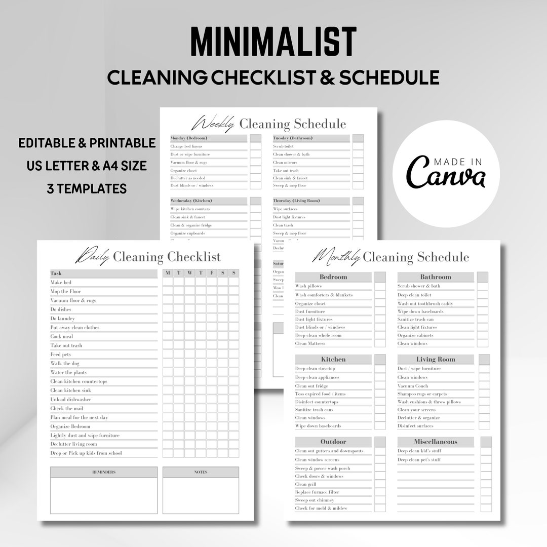 Cleaning Checklist, Minimalist Checklist, Chore Chart, Household Chores ...