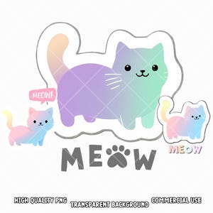 Pastel Cat Stickers, Cute Kawaii kittens, Cats Stickers, Kawaii Cats PNG, digital planner, Journal, kitten kawaii png, cat sticker, pastel