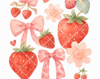 Boho Strawberry Coquette png, preppy aardbeien png, aardbeifestival png, zomeraardbei png, bloemenaardbei png, boho zomer png