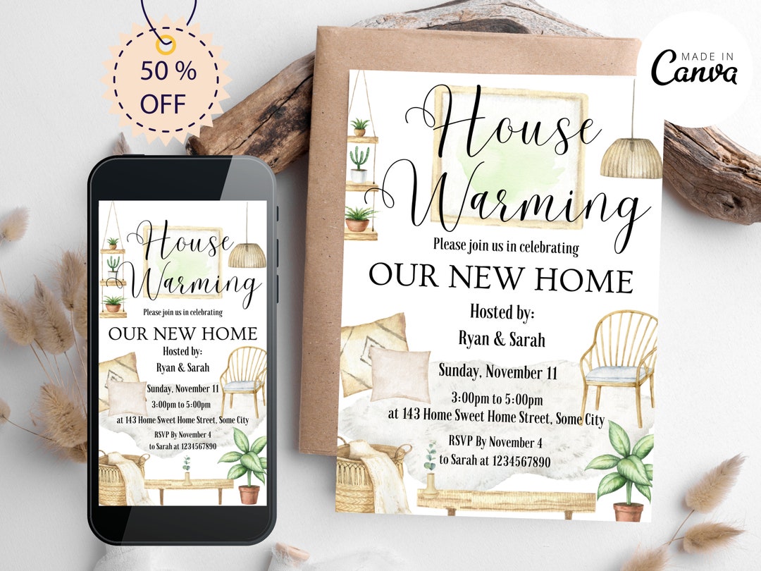 Housewarming, Canva Template, Invitation Template, Minimalist ...