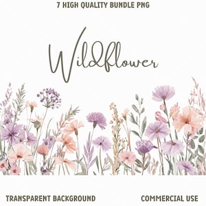 Clipart de flores silvestres - Bordes florales de acuarela - Clipart prediseñado - Clipart de boda - Bordes florales - Clipart de acuarela - Arte de flores silvestres