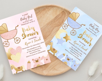Invitación para Baby Shower, Invitación Rosa, Invitación para Baby Shower de Niño, Plantilla de Invitación Rosa para Baby Shower, Invitación para Baby Shower de Niña