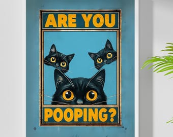 Bathroom Cat Print, Funny Posters, Funny Bathroom Wall Decor Pooping Print Toilet Wall Art Funny Cat Poster Bathroom Wall Art Toilet Poster
