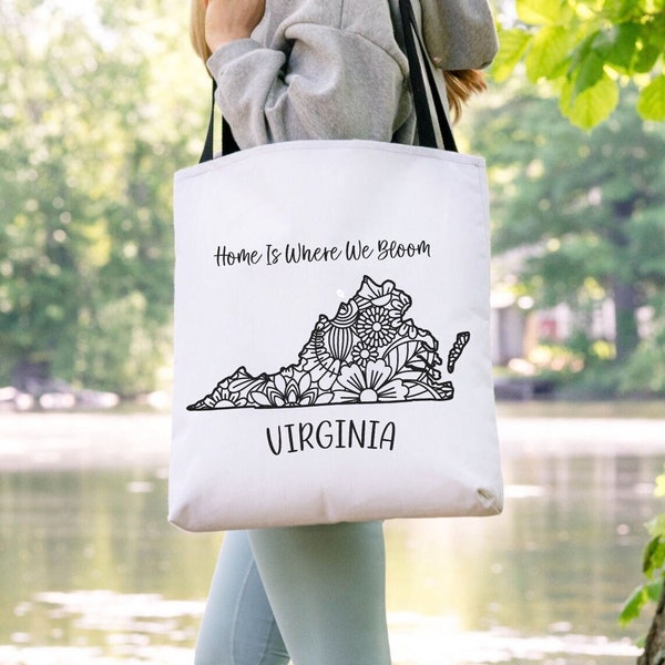 Virginia Floral Tote Bag Trendy Reusable Shopping Bag for Home State Pride America Gift Shoulder Bag Floral Mandala Tote Housewarming Gift