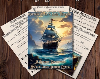 Escape Room: Juego imprimible de revelación de género para gemelos de Captain's Adventure