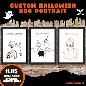 Unique Custom Pet Portrait, Halloween Digital Pet Print, Colorful Pet Art, Maximalist Retro Illustration, Cute Line Drawing, Trendy Pet Gift