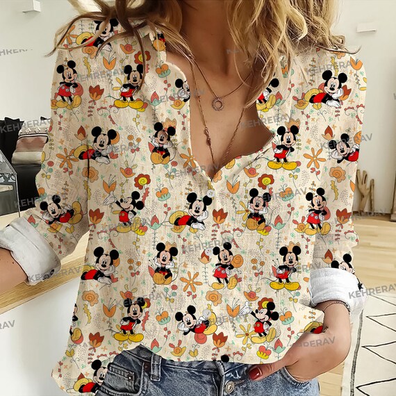 Camicia casual da donna con stampa floreale in 3D di Topolino camicette da donna alla moda
