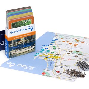 Paquete GO Deck San Diego: mazo de 52 cartas de aventuras al aire libre + mapa con pines - Aventuras de viaje - Regalos de San Diego