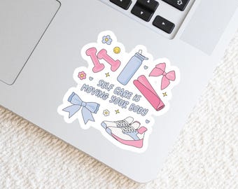 Self Care Moving Body Sticker, Motivational Fitness Vinyl Decal (Waterproof)