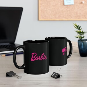 Barbie Mug, Black Coffee Mug, Pink and Black Mug, Barbie Gift, 11oz image 5