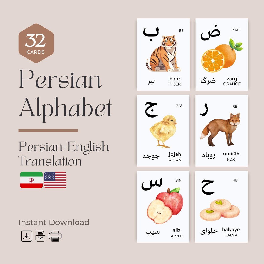 Persian Alphabet (32 Cards) Flashcards | Farsi Flashcards Alphabets ...