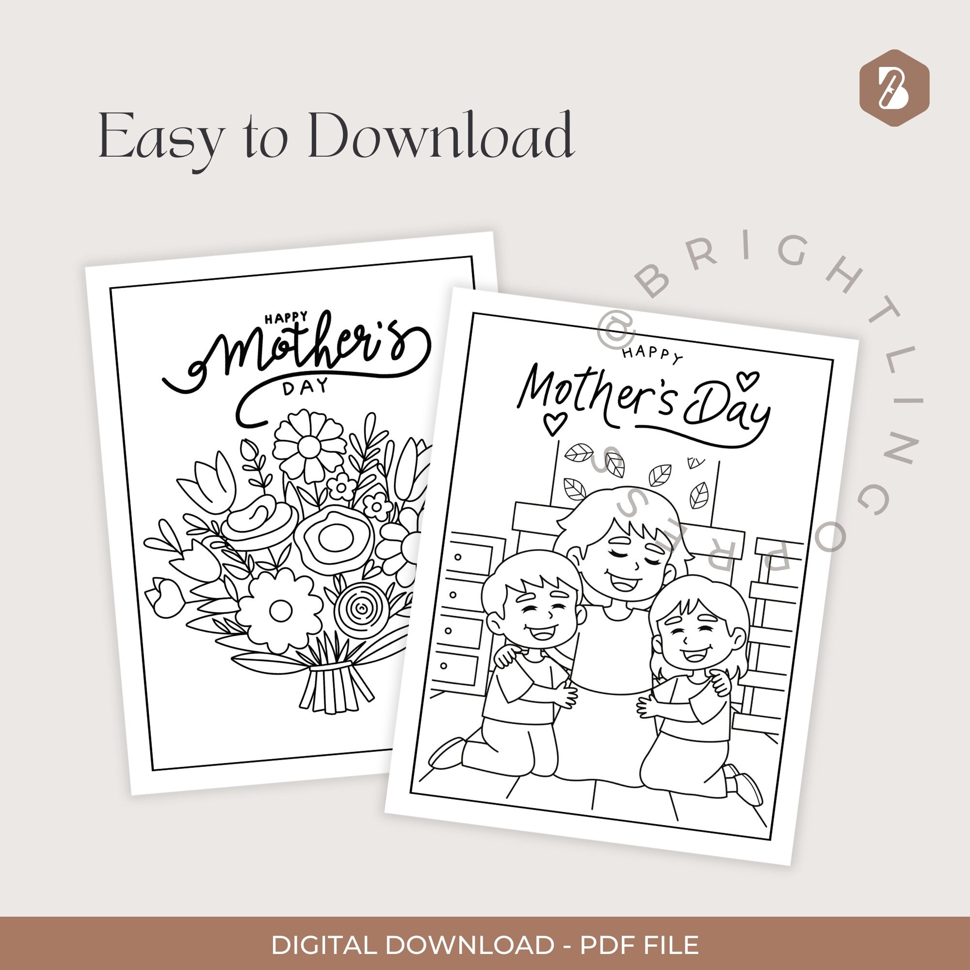 Mother's Day Coloring Pages 20 Sheets Printables Gift for Mom Happy