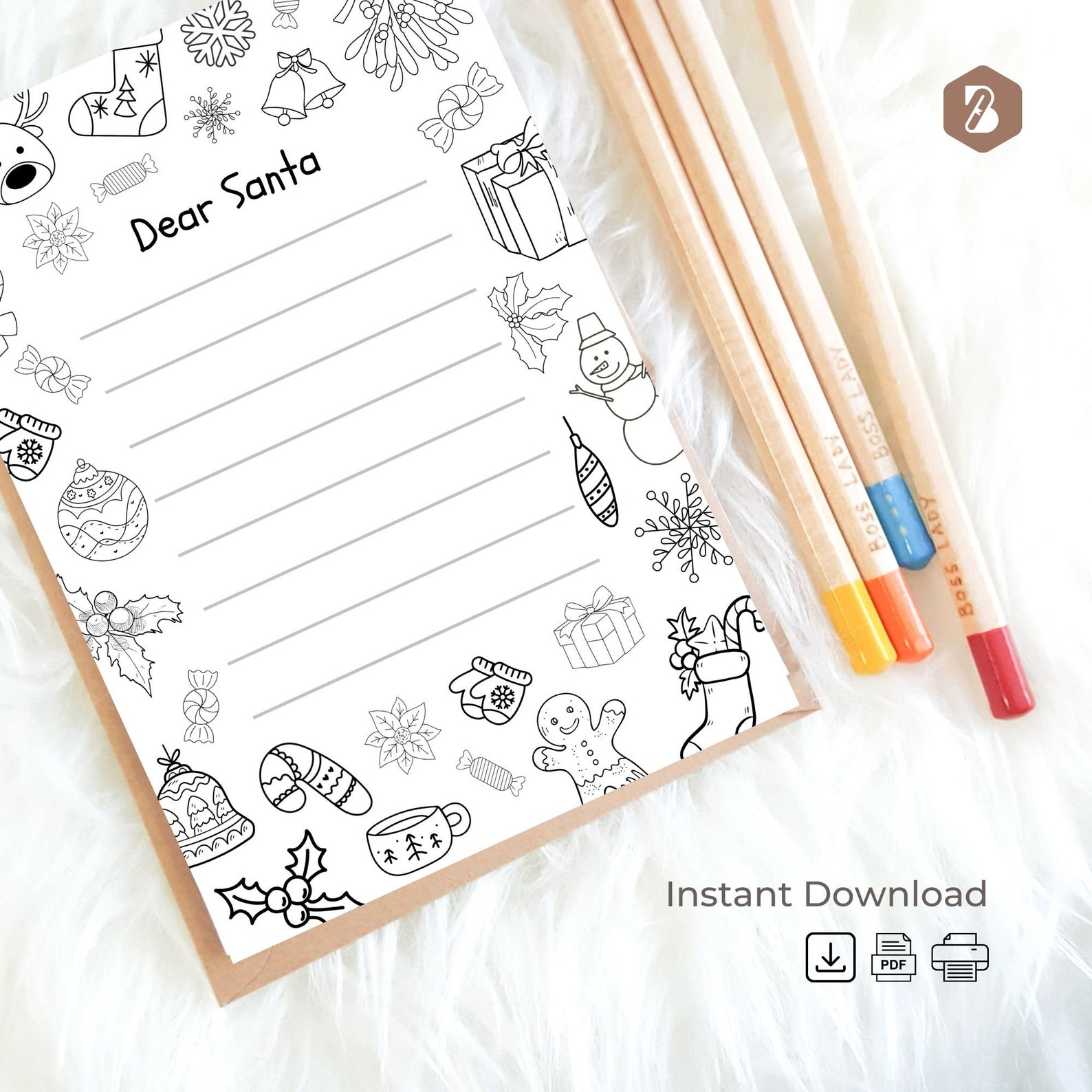 Santa Letter Coloring Page, Letter to Santa Printable, Santa Claus ...