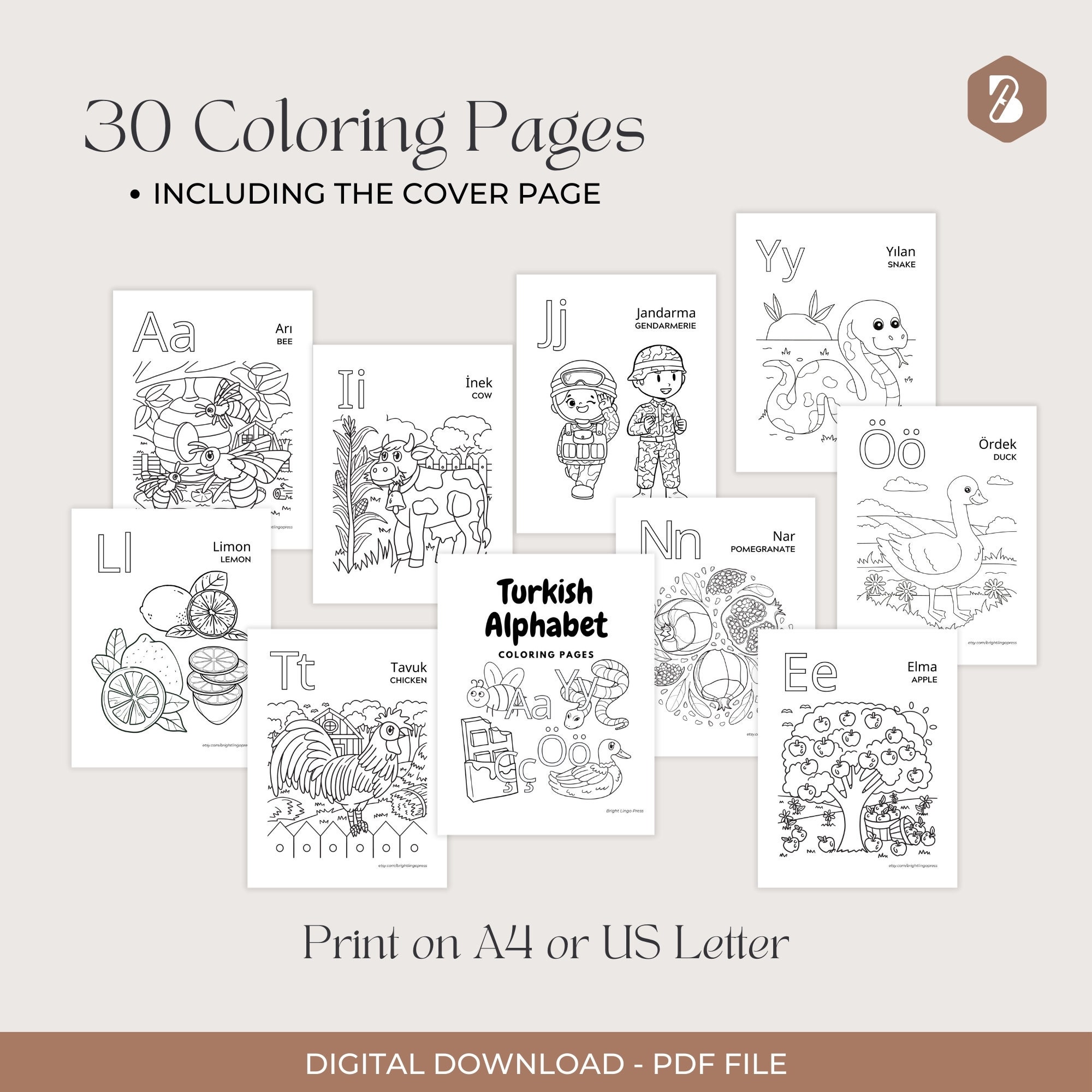 Turkish Alphabet Coloring Pages 30 Pages Turkish Coloring Pages Prek, Kindergarten & Homeschool ...