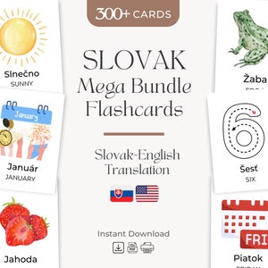Slowakisch Mega Bundle (300+ Karten) Karteikarten | Zahlen Formen Tage Monate Jahreszeiten Farben Verben | Zweisprachige Nomenklatur Karteikarten für Kinder