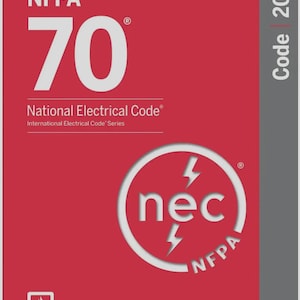 May include: A red book cover with the text "NFPA 70 National Electrical Code" and the "NEC" logo. The book is part of the International Electrical Code Series and has "Code 2026" on the side.
