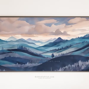 Abstract Blue Hills Wall Art, a magnificent valley  Misty Rolling Hills, Landscape Art, Fine Art, Blue Mountains, Interior design, Elegant